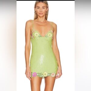 Cal Embellished Mini Dress in Lime Green